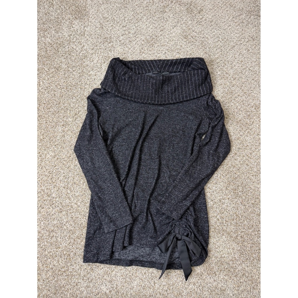 White House Black Market Cowl Neck Sweater Gray Marl Side Bow Knit Top Medium - Picture 2 of 6